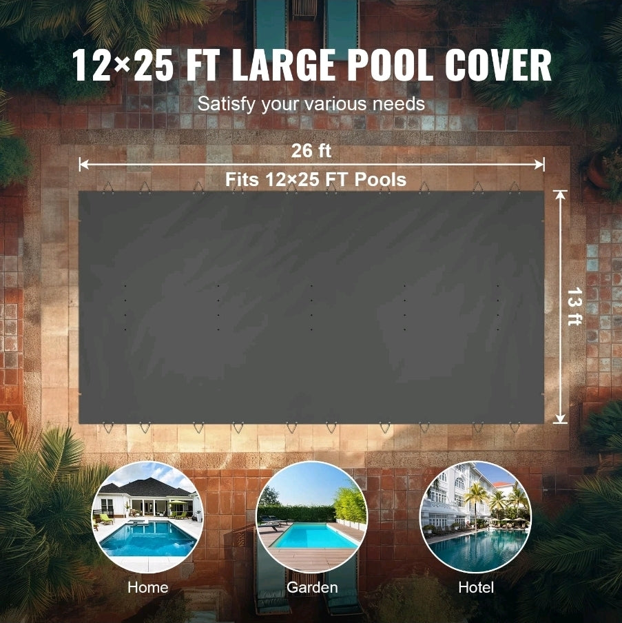 VEVOR 12x25ft Inground Pool Safety Cover - Premium Dark Grey Mesh PVC