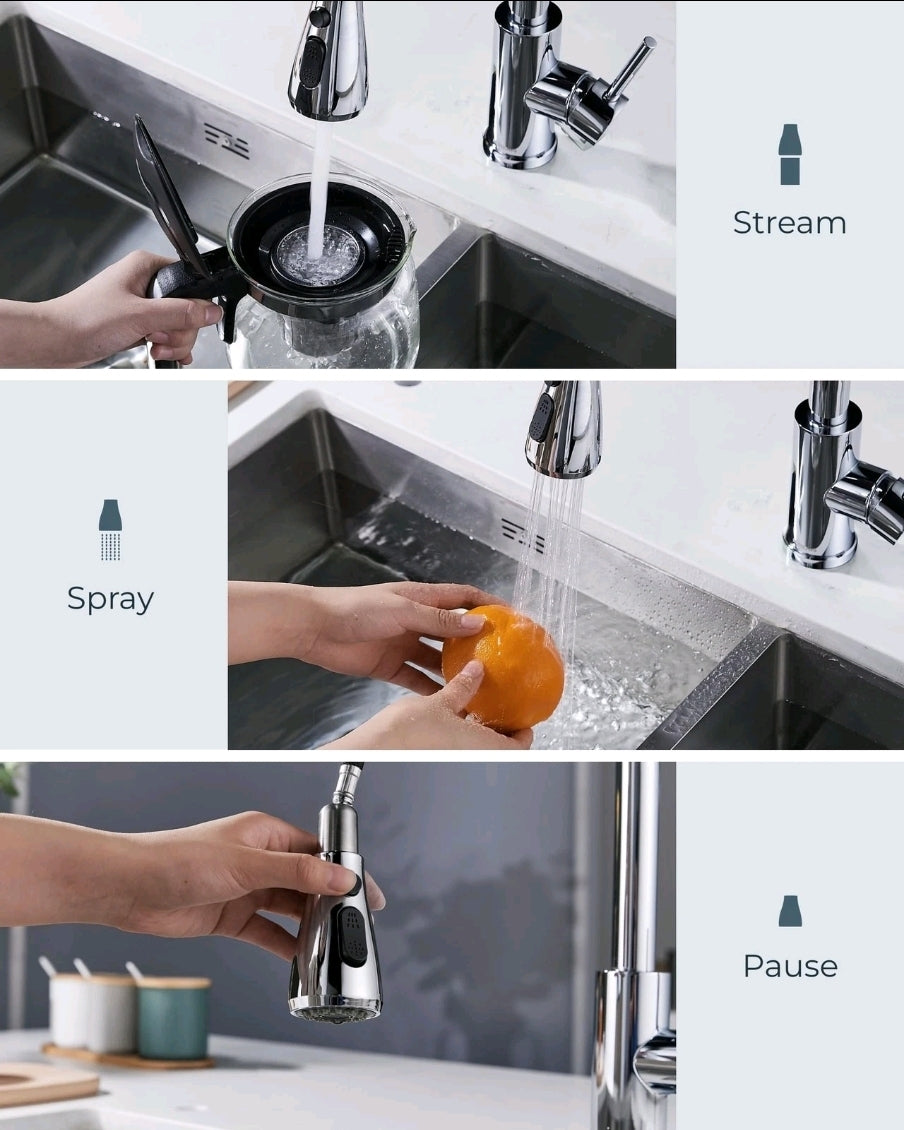 FORIOUS Kitchen Mixer Tap with Pull-Out Sprayer - Swivel Single Lever Faucet