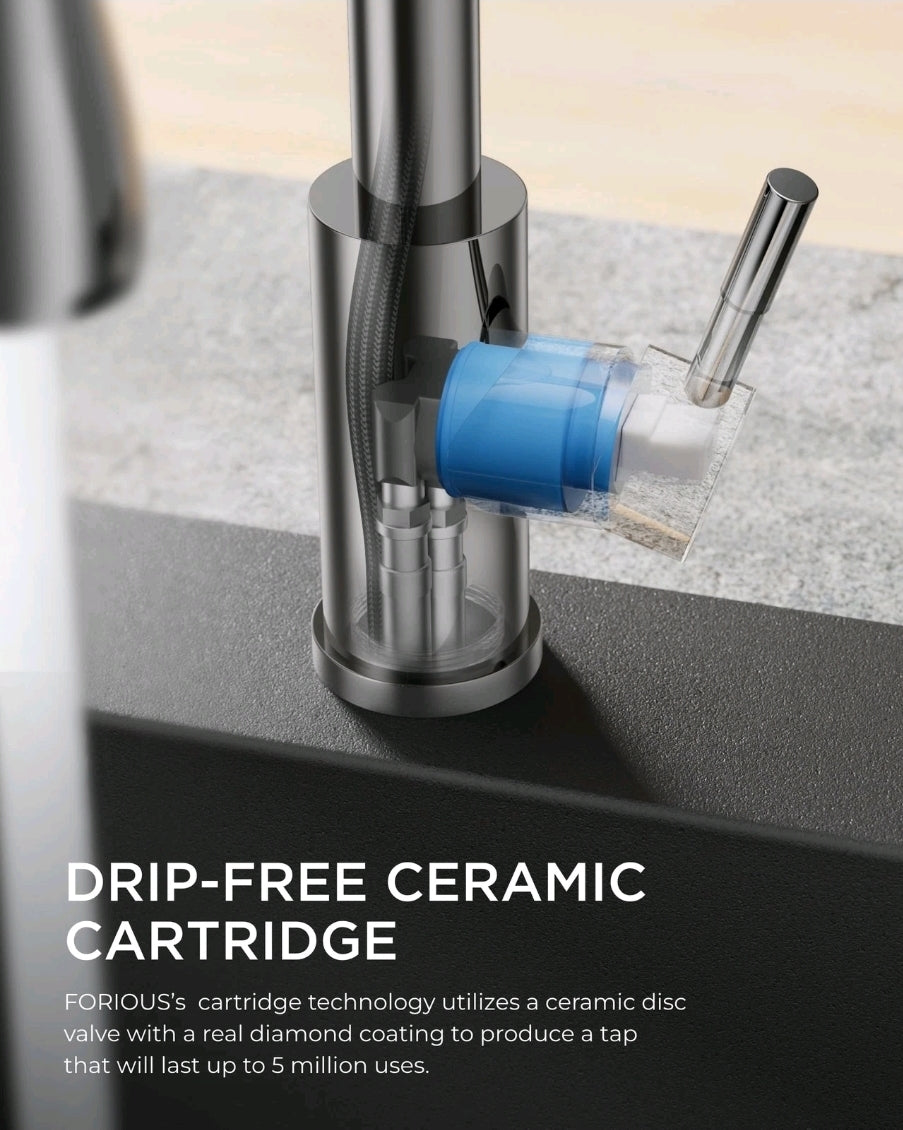 FORIOUS Kitchen Mixer Tap with Pull-Out Sprayer - Swivel Single Lever Faucet